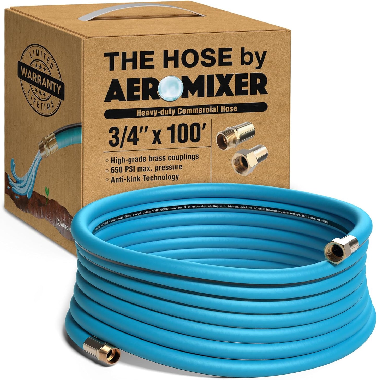 Aeromixer 3/4 Inch Garden Hose 100 Ft - Heavy Duty Kinkless Hose
