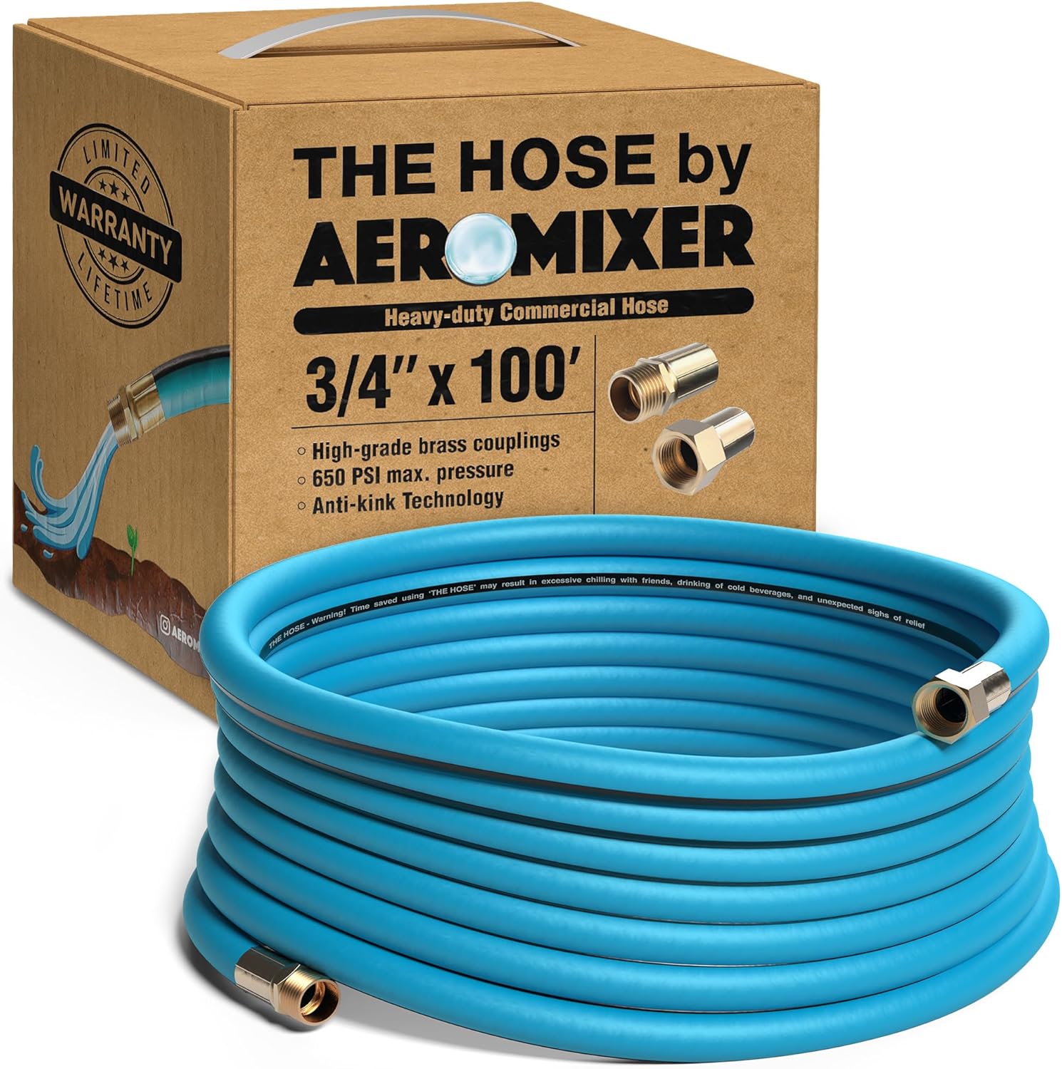 Aeromixer 3/4 Inch Garden Hose 100 Ft - Heavy Duty Kinkless Hose