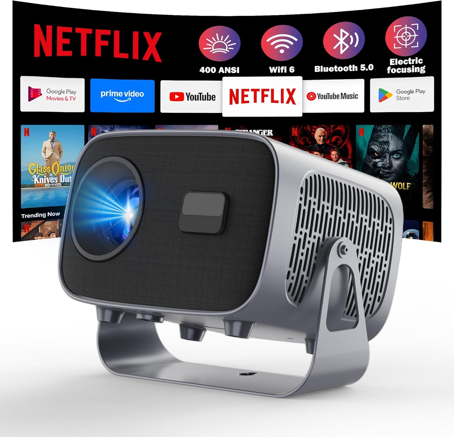 Smart Projector with Wifi and Bluetooth for Stunning 4K Movies