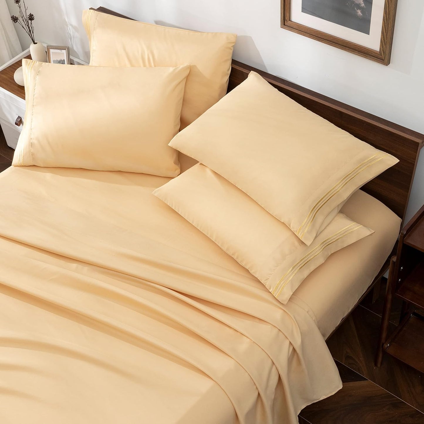 Horbaunal Light Yellow King Size Sheet Set for Luxury Sleep