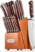 AOKEDA 15-Piece Kitchen Knife Set with Block - Classic Pakkawood