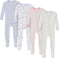 Gerber Baby-Girls 4-Pack Footed Pajamas - Cozy, Easy-Change Set