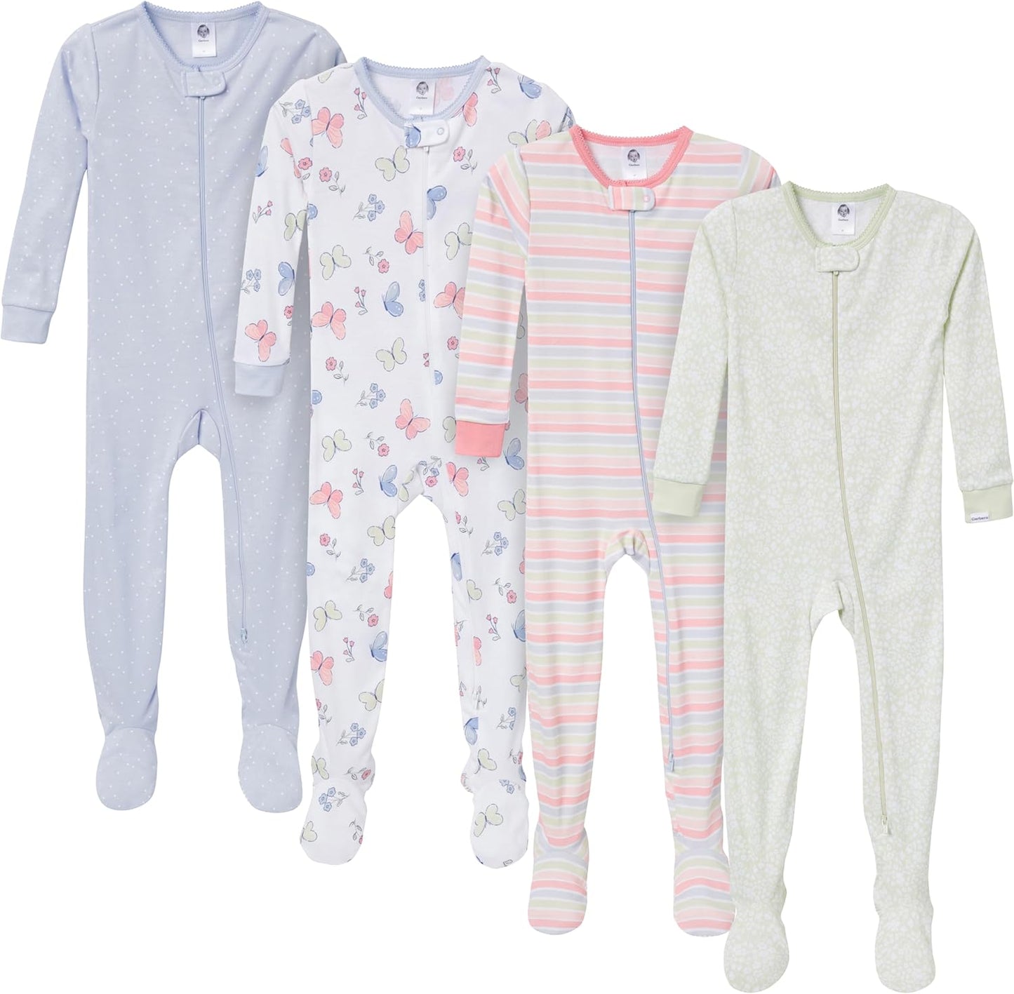Gerber Baby-Girls 4-Pack Footed Pajamas for Cozy Comfort