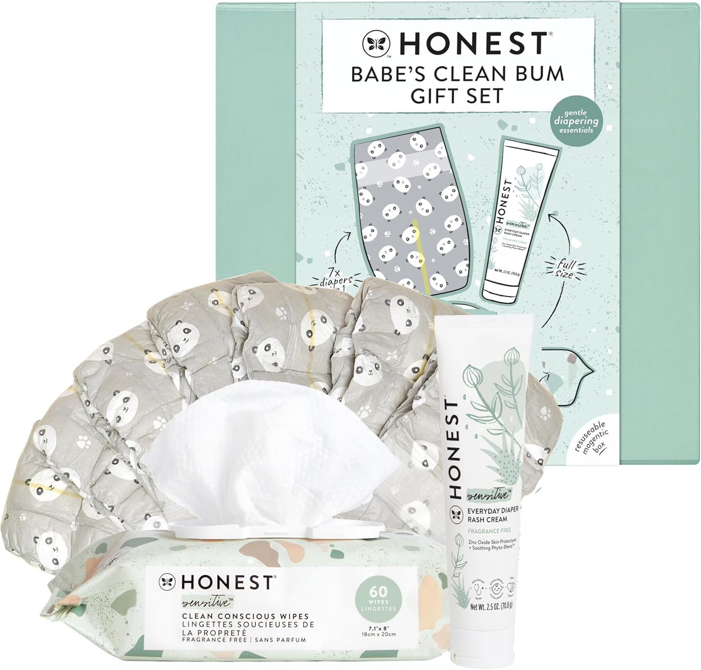 The Honest Co. Clean Bum Gift Set | Gentle Care Essentials | 99% Water Wipes + Diaper Rash & Diapers
