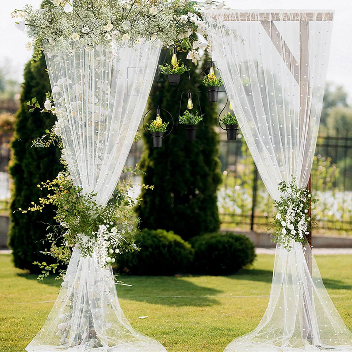 5x10 ft White Pearl Tulle Wedding Backdrop - Elegant Decor