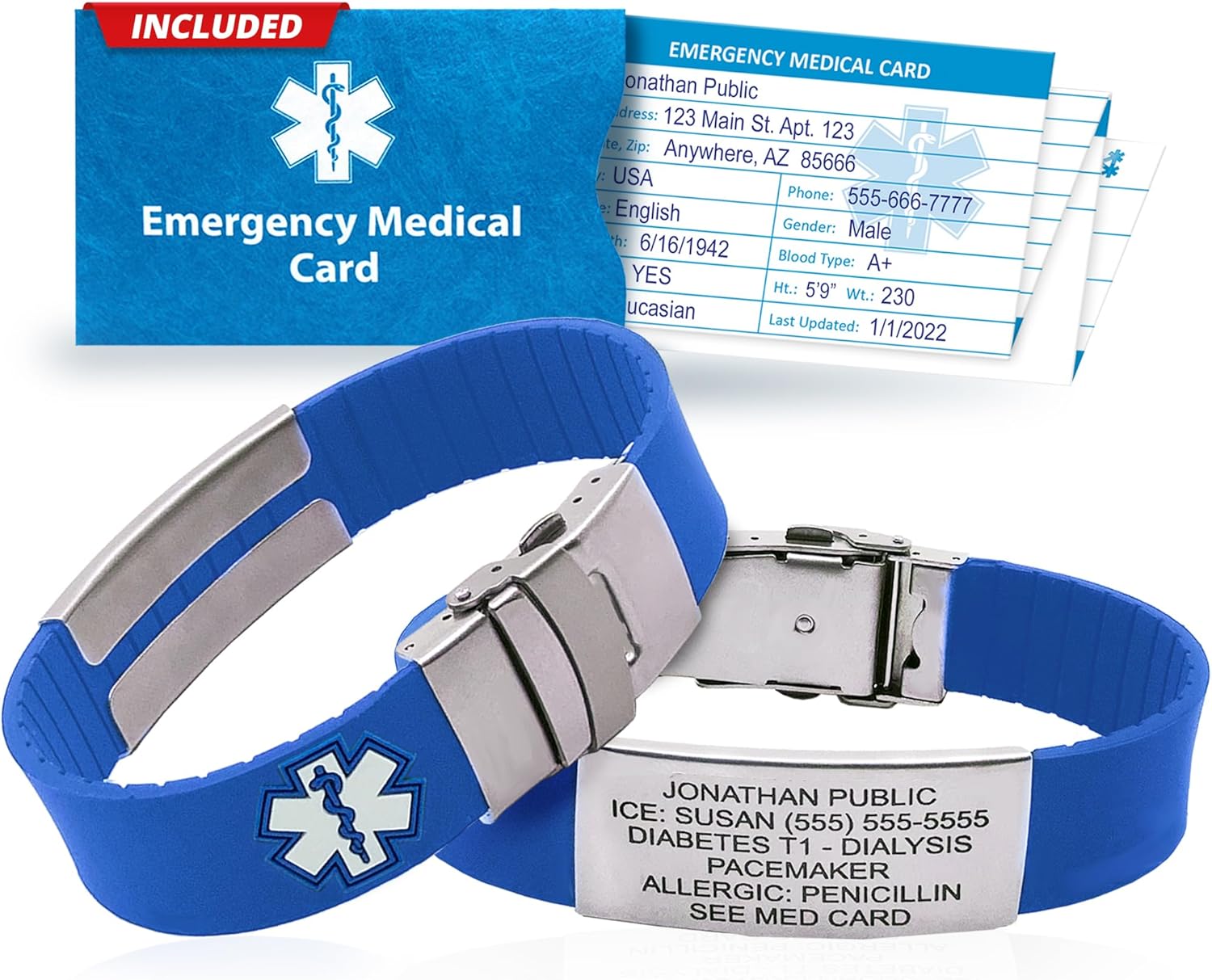 Customizable Medical Alert Bracelet for Men & Women - Blue