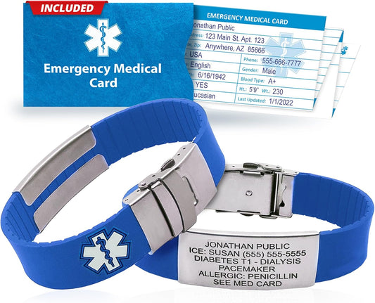 Customizable Medical Alert Bracelet for Men & Women - Blue