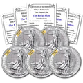 1997 - Present Lot of 5 1 oz Silver Britannia Coins - Uniform Year BU