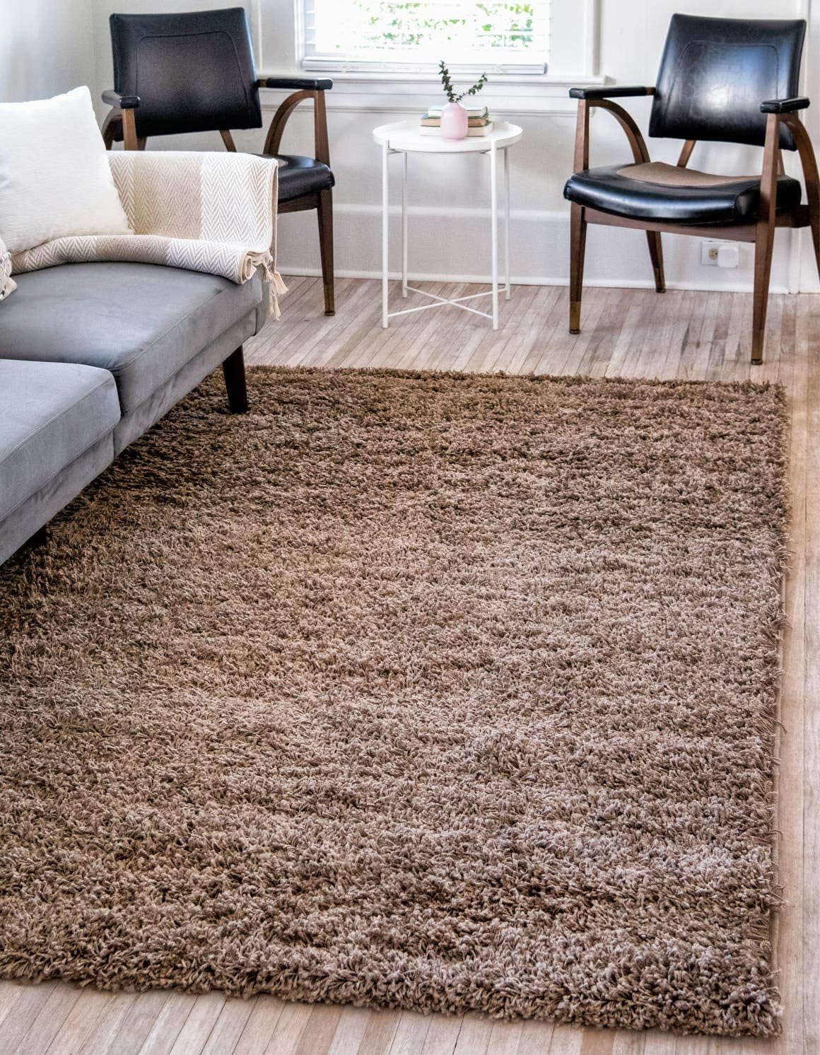 Unique Loom Solid Shag Area Rug in Sandy Brown for Comfort