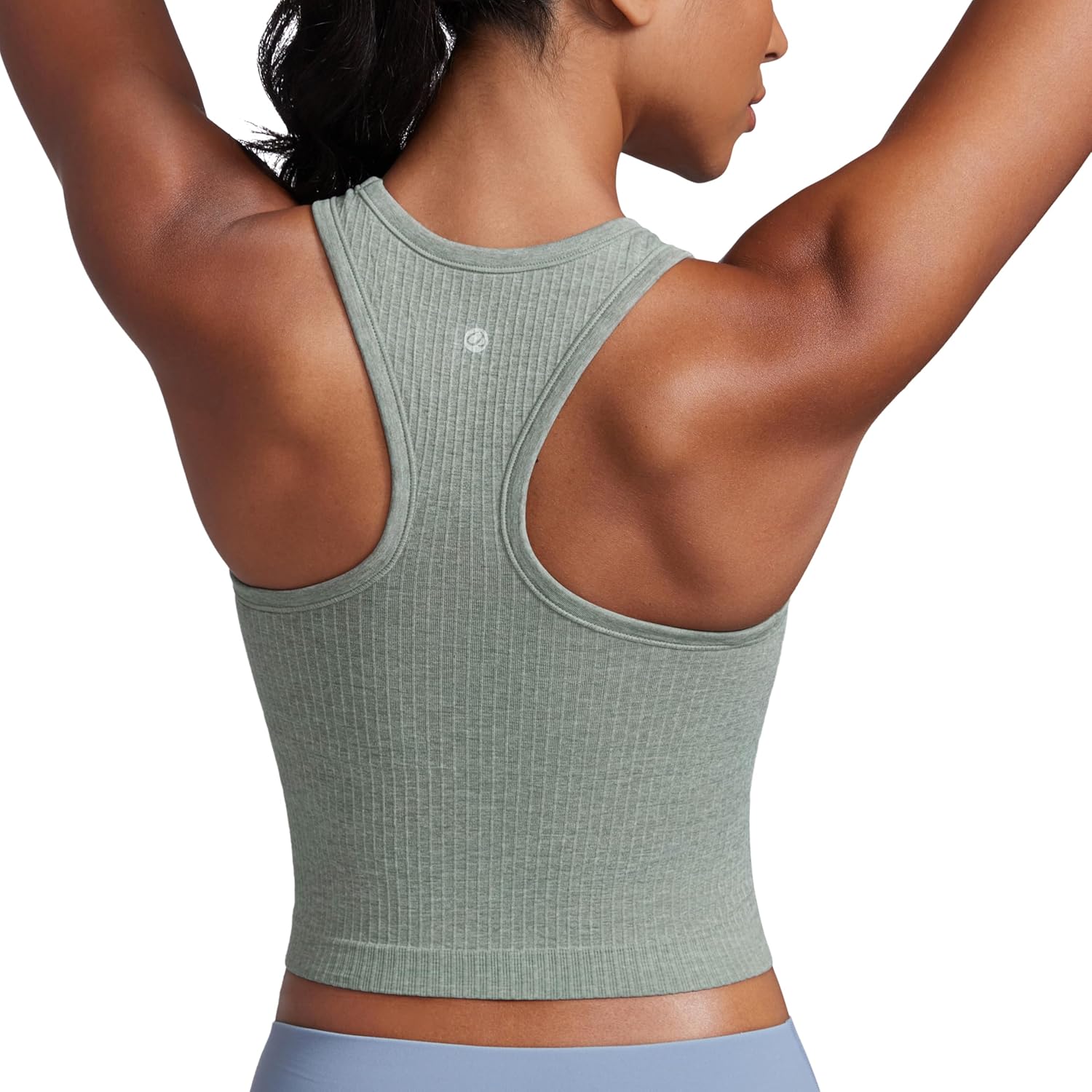 CRZ YOGA Seamless Ribbed High Neck Sports Bra - Racerback Padded Slim Fit