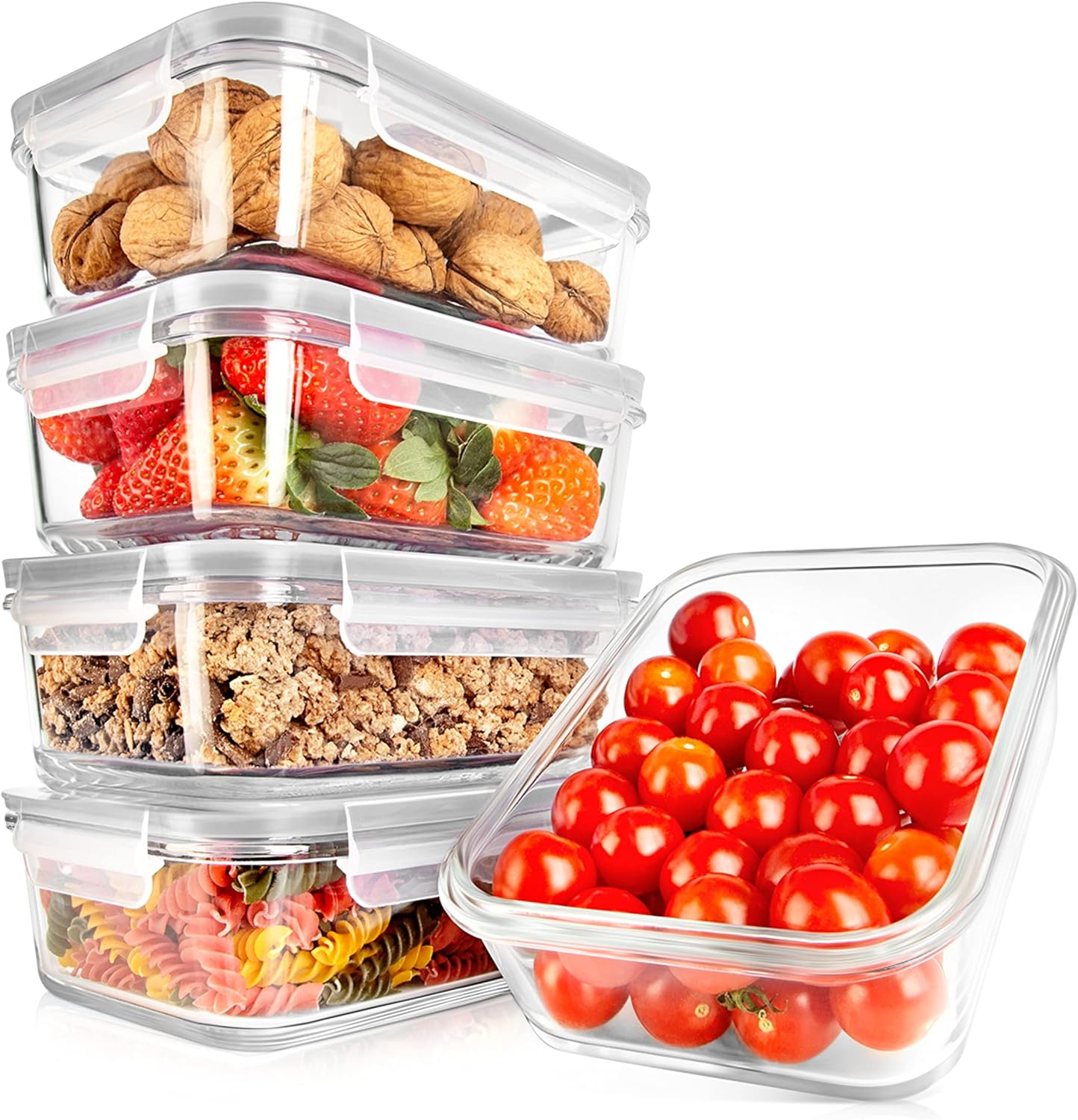 NutriChef 10-Piece Glass Food Storage Containers Set for Meal Prep