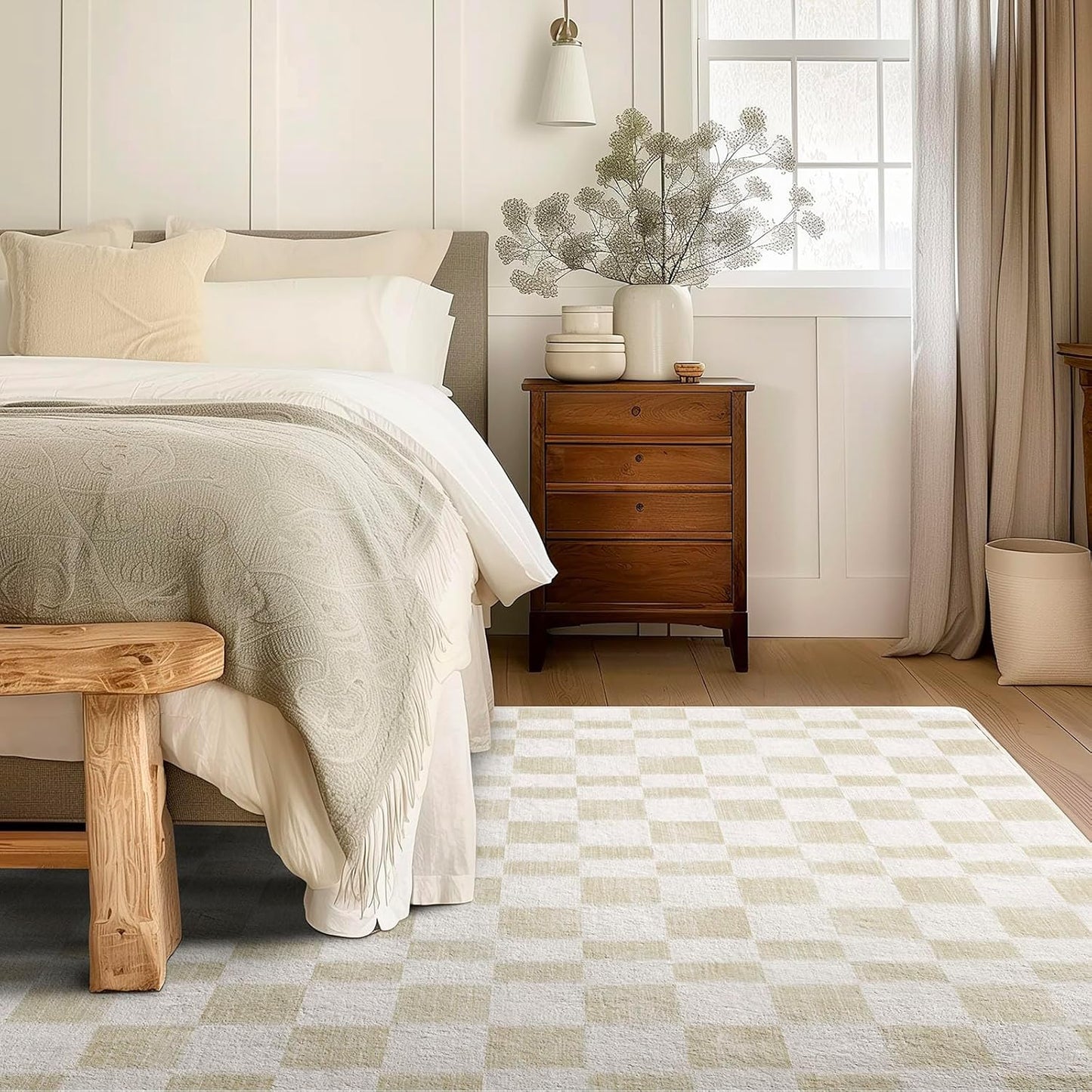 Checkered Plaid Area Rug 6x9 - Soft Faux Wool for Home Decor