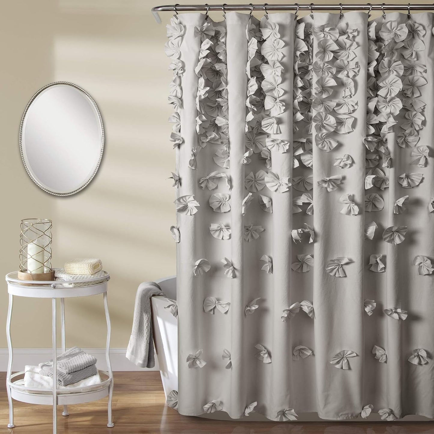 Luxury Light Gray Shower Curtain - Romantic Bows & Texture