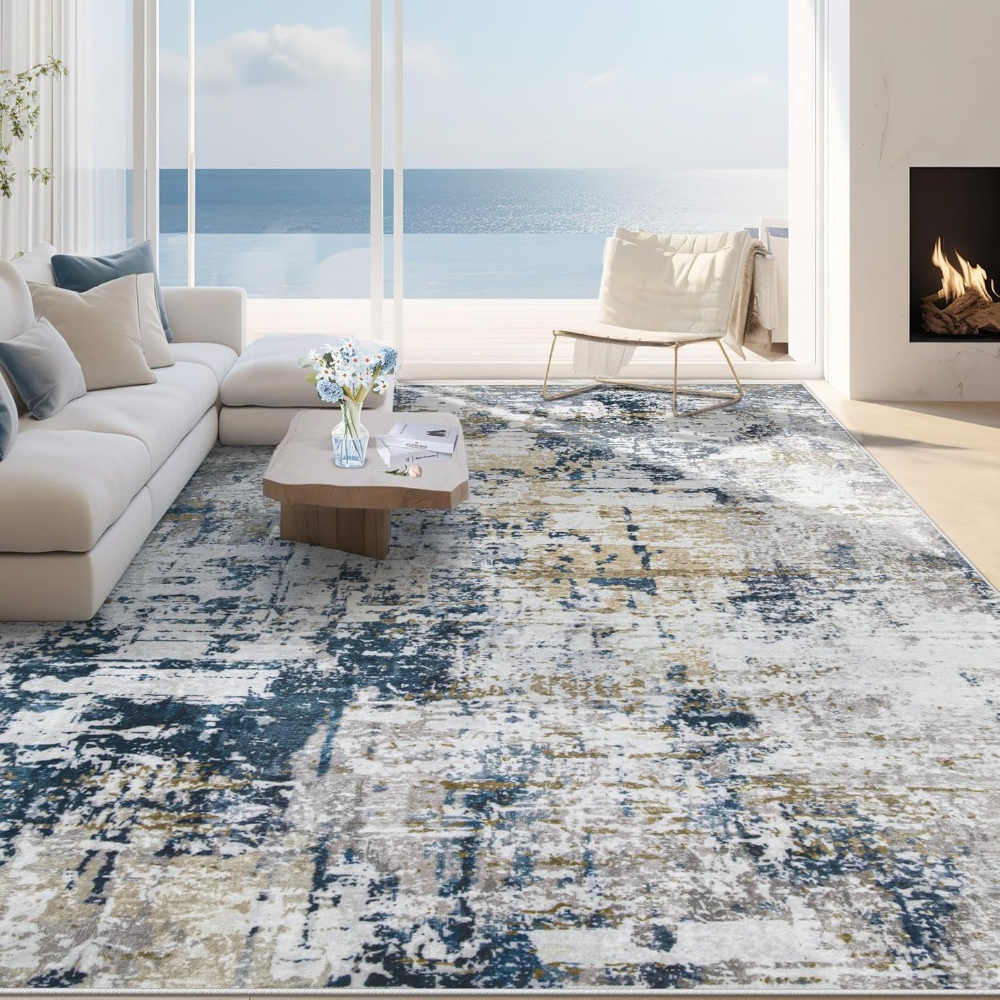 8x10 Area Rugs for Living Room: Soft Non Slip Modern Abstract