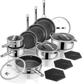 Pots and Pans Set Hybrid Stainless Steel 17PC - Reliable Nonstick
