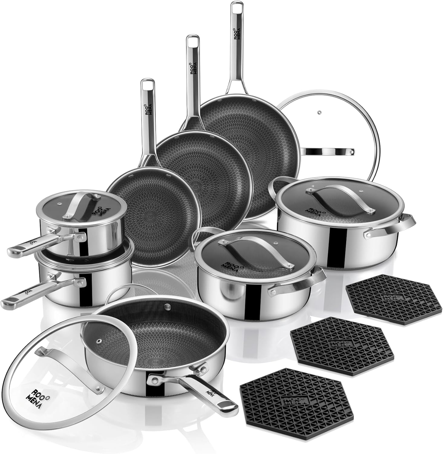 17PC Nonstick Tri-Ply Cookware Set for All Cooktops
