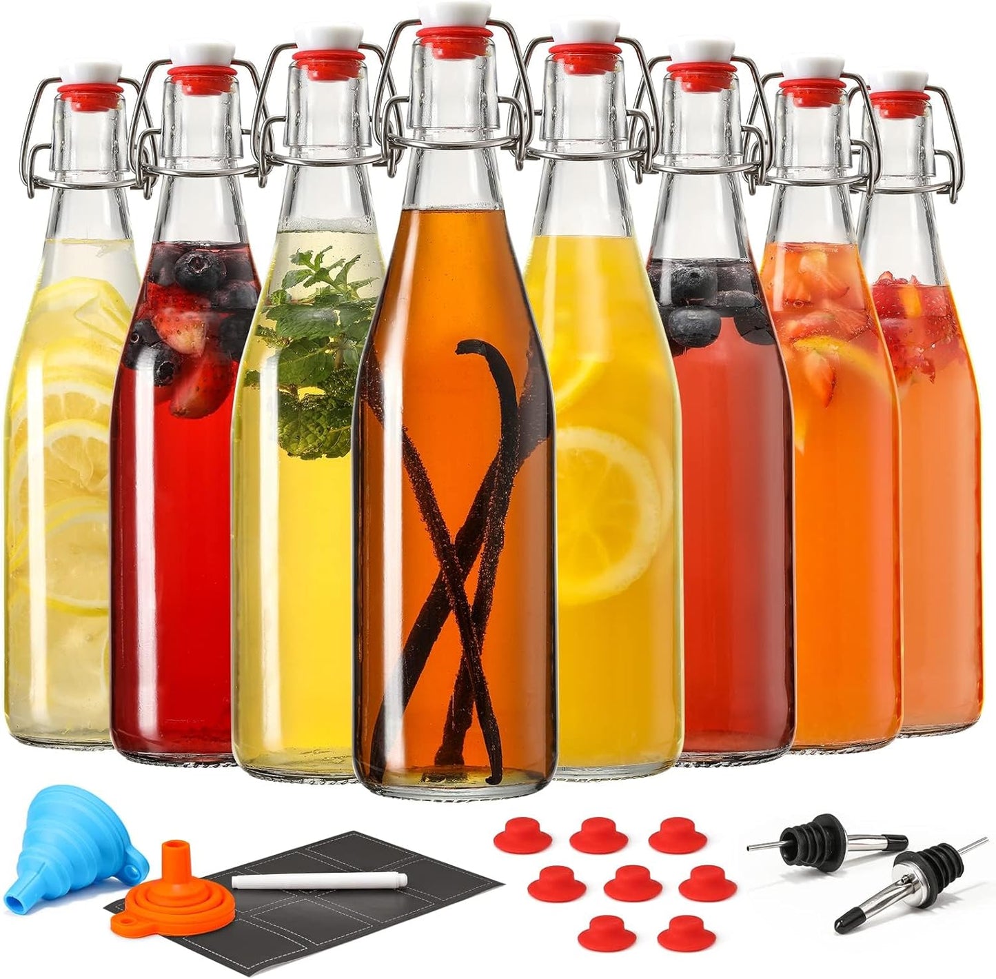 8 Set 16 OZ Swing Top Glass Bottles for Home Brewing and Storage