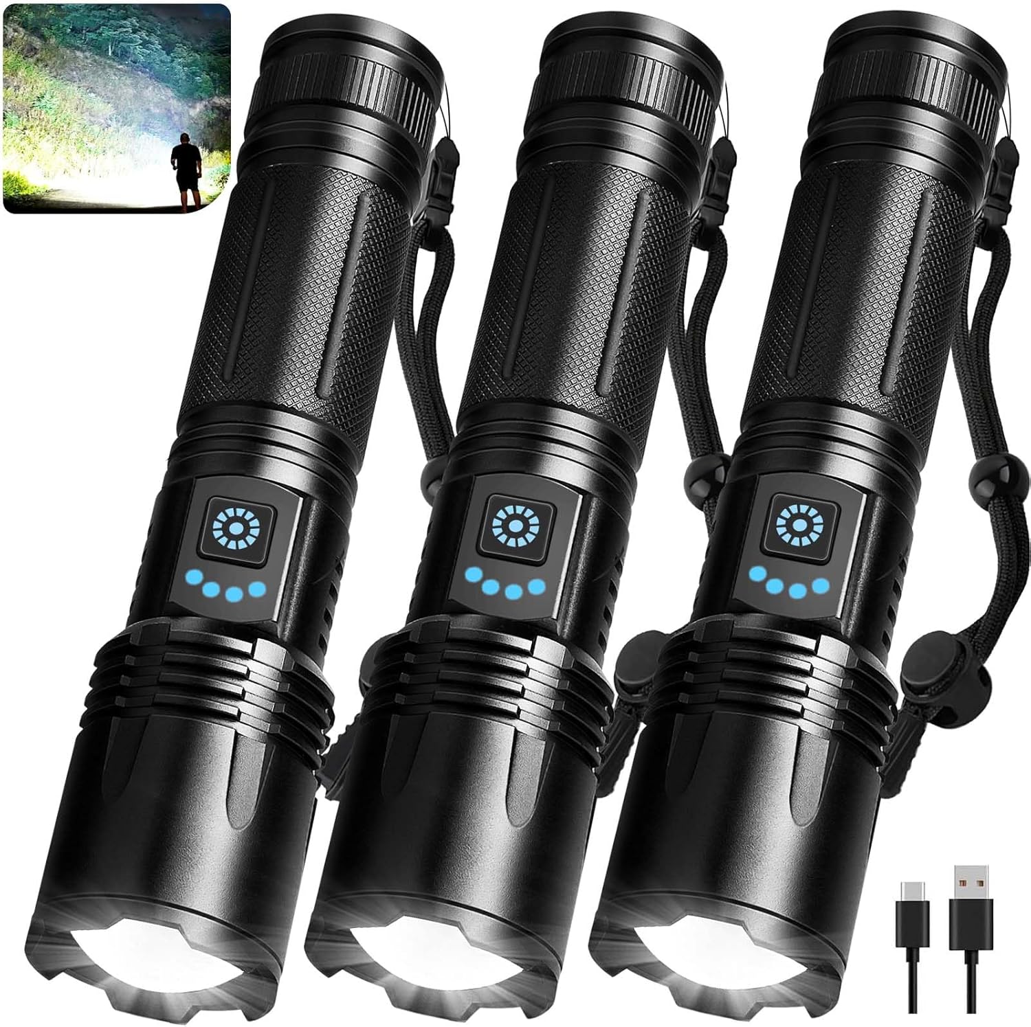 3 Pack Rechargeable Flashlights High Lumens for Home Camping