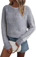 EVALESS Striped Boat Neck Batwing Sleeve Oversized Pullover Sweater