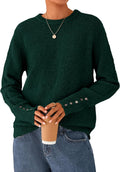 Fall Sweaters for Women Cozy Crewneck Pullover - Button Sleeve Knit