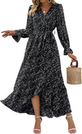 Floral V Neck High Waist Ruffle Maxi Dress - Feminine Fall Staple