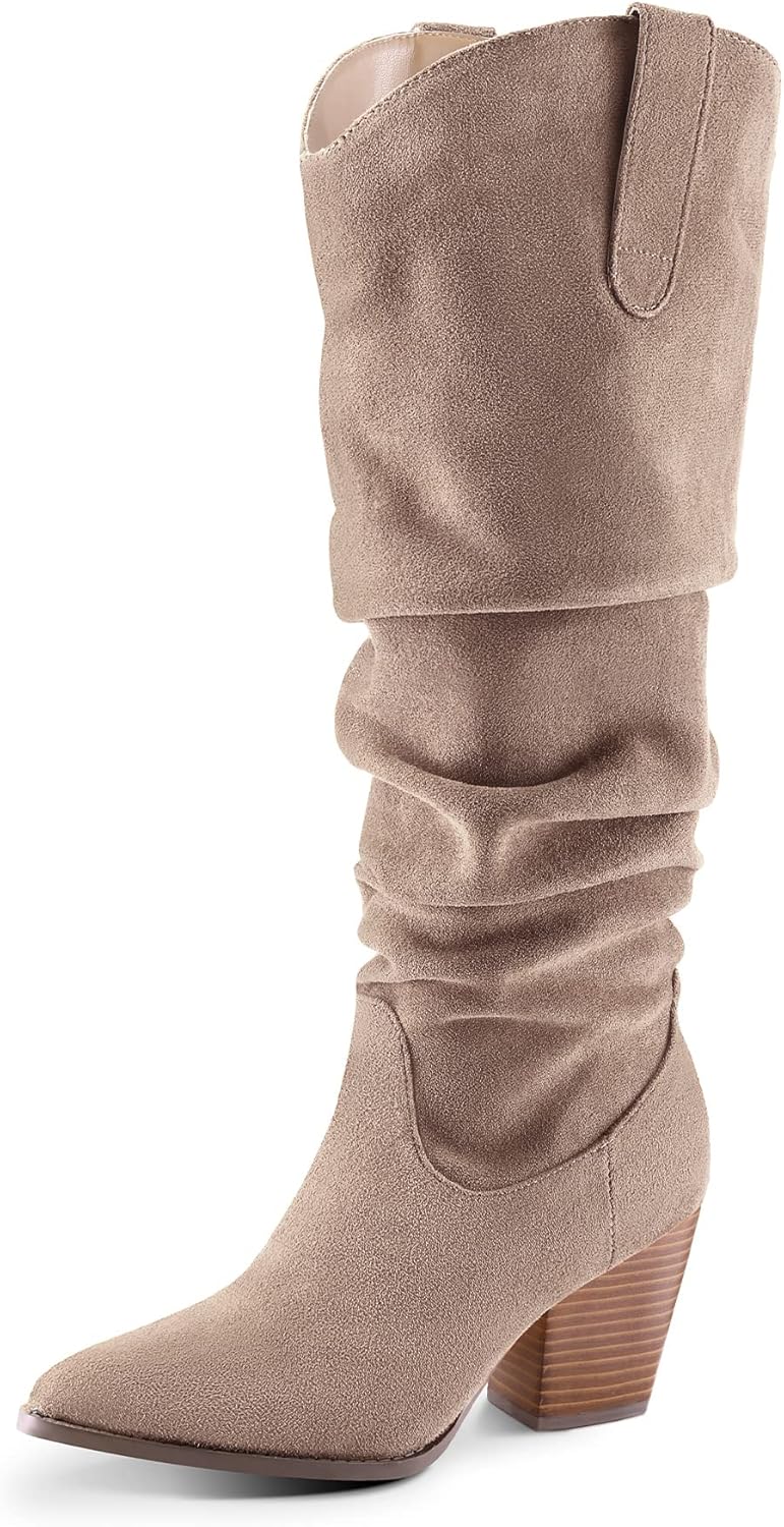 Stylish Cowboy Knee-High Boots with Chunky Heel and Zippers
