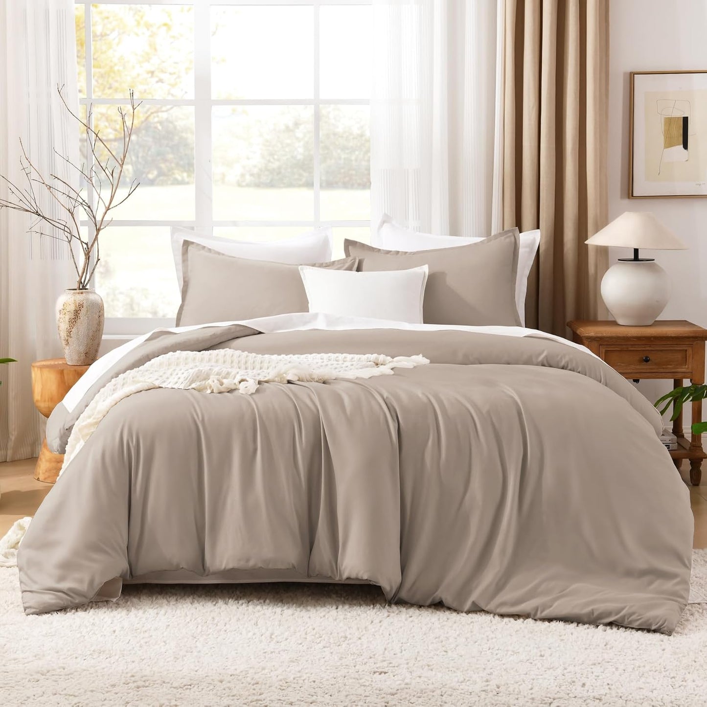 Litanika Light Coffee Oversized King Comforter Set for All Seasons