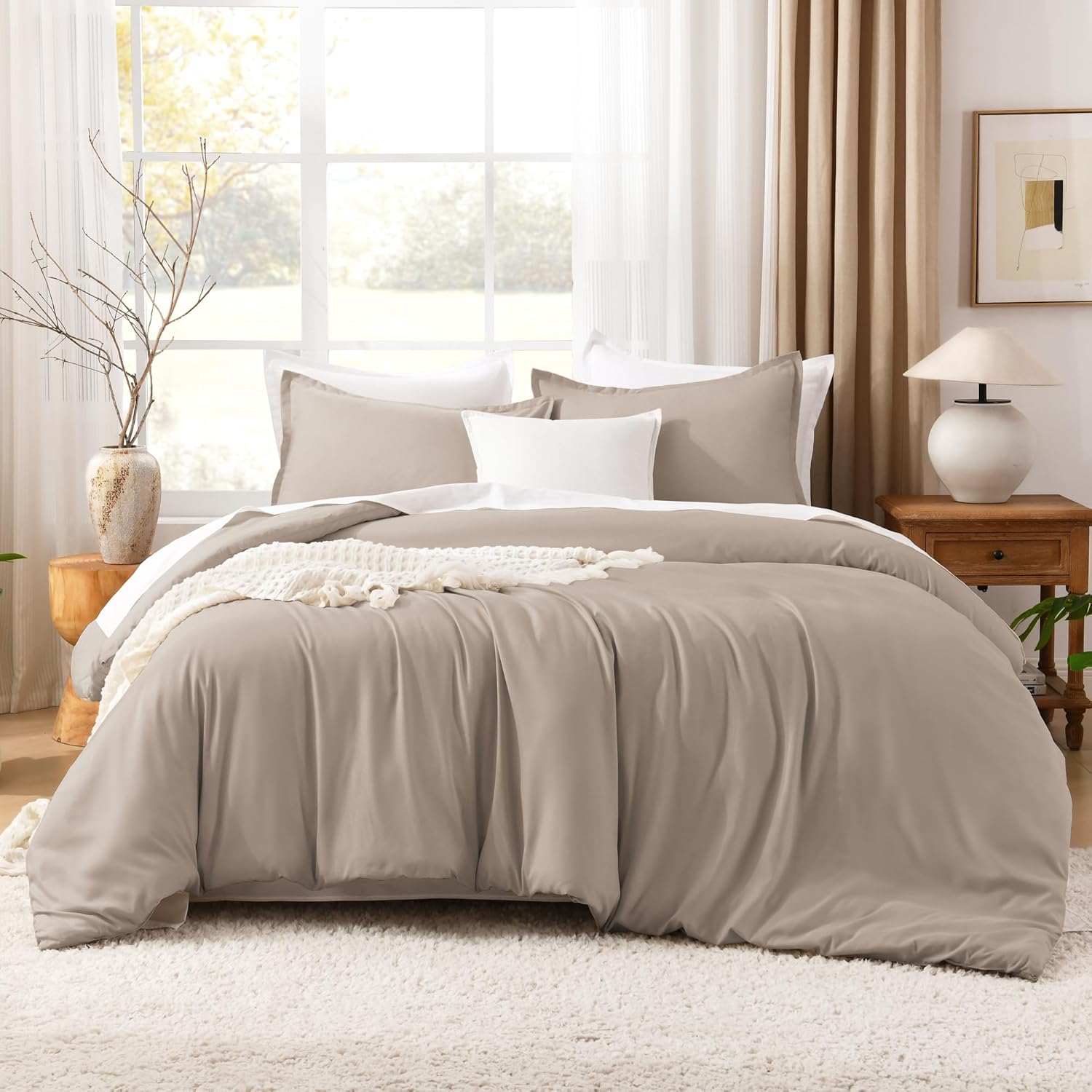 Litanika Light Coffee Oversized King Comforter Set for All Seasons