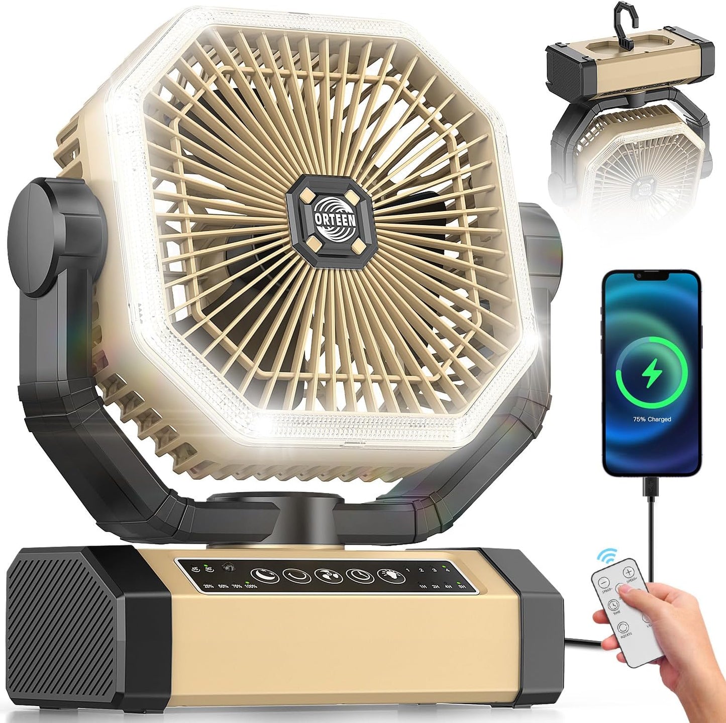Camping Fan Rechargeable - 9-Inch Battery Powered Fan for Outdoors