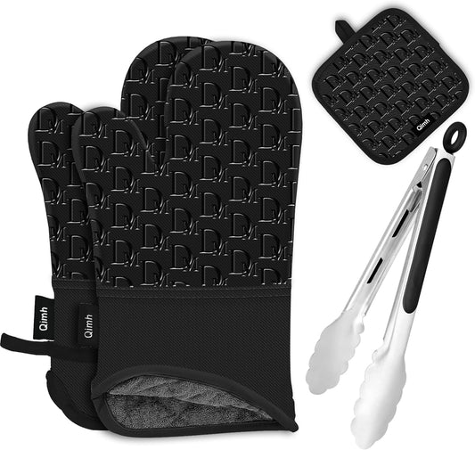 QiMH 4-Piece Set: Extra Long Heat Resistant Oven Gloves