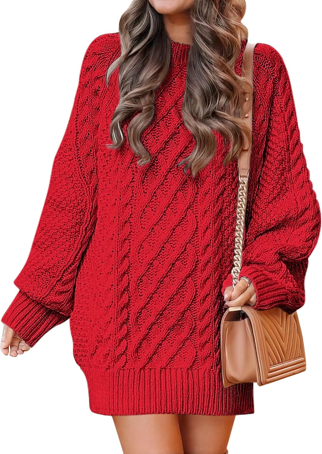 Oversized Cable Knit Sweater Dress for Women - Trendy Fall Style