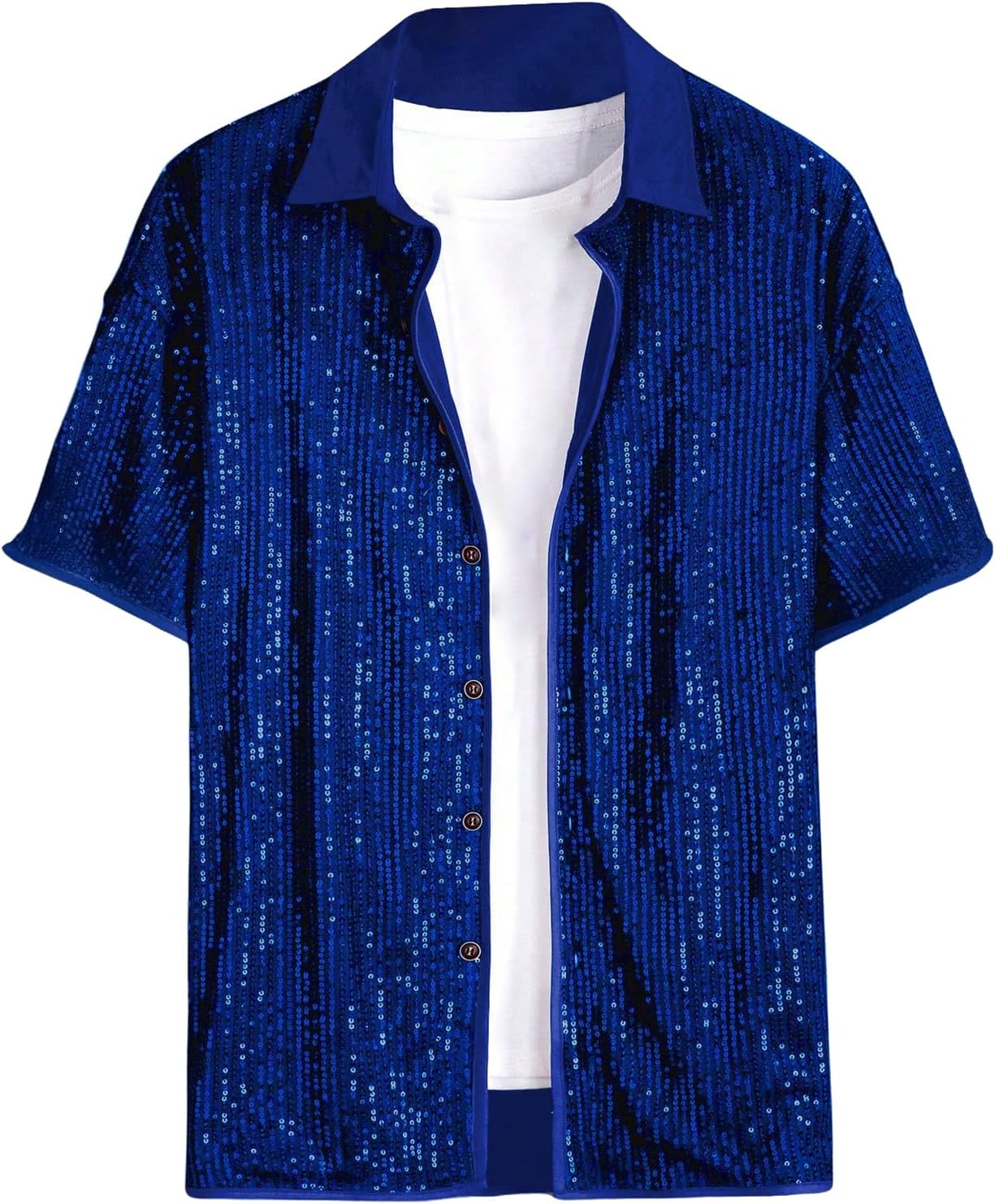 OYOANGLE Men's Sequin Shiny Button Down Shirt for Parties