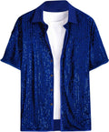 OYOANGLE Men's Sequin Shiny Button Down Shirt - Party Ready Novelty