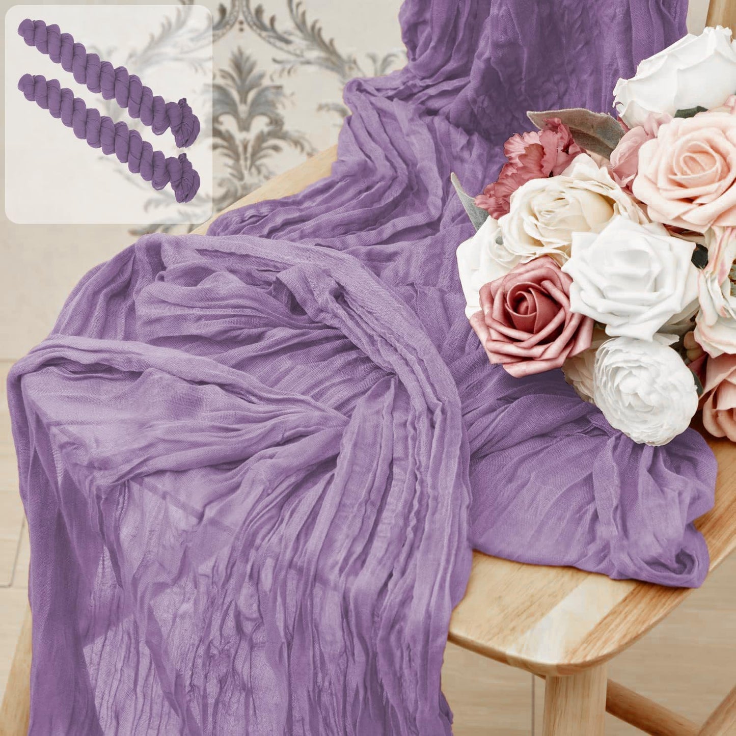 10 Ft Purple Cheesecloth Table Runner for Rustic Wedding Decor