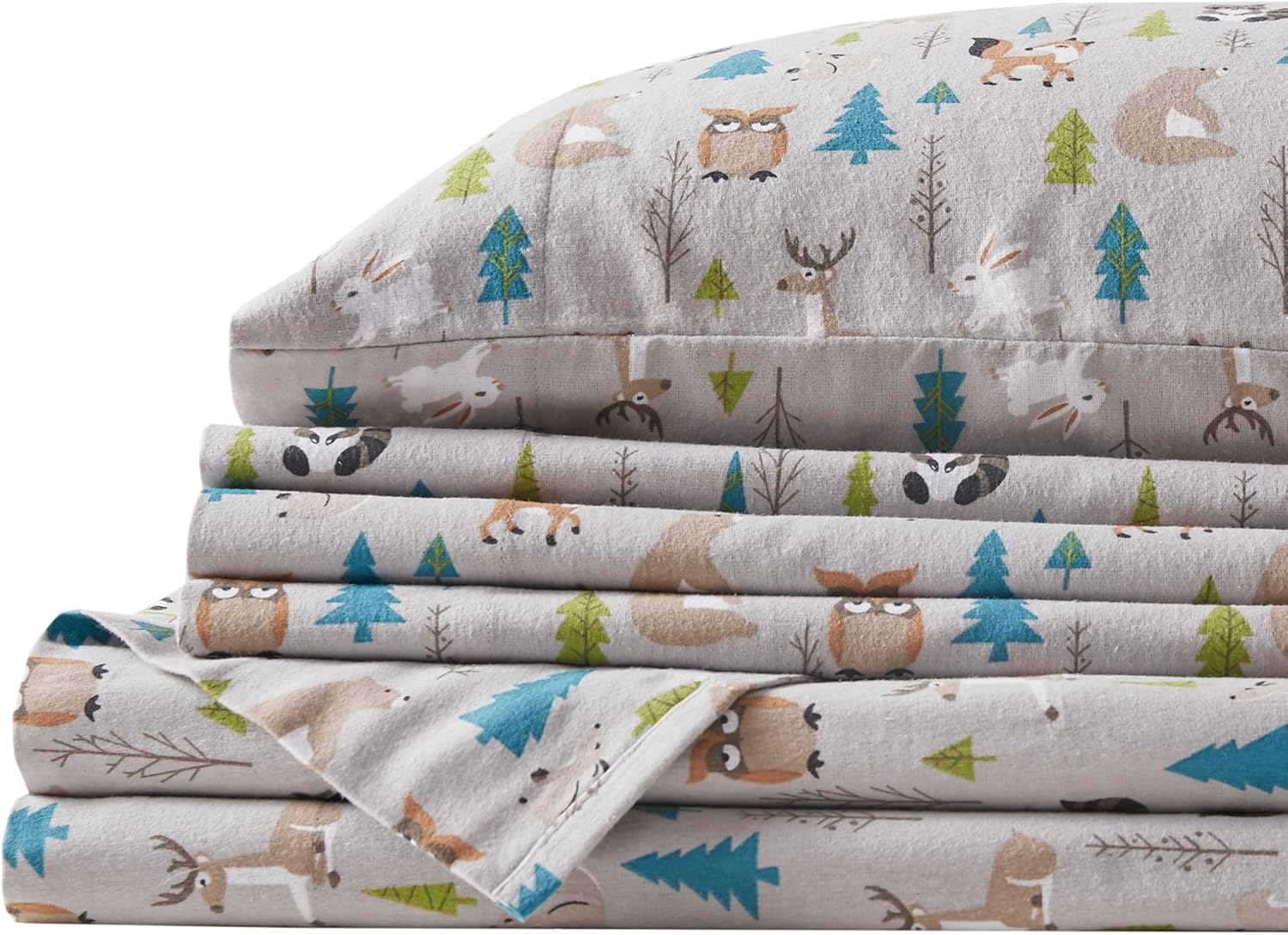 Comfort Spaces Cotton Flannel King Sheet Set with Forest Animals