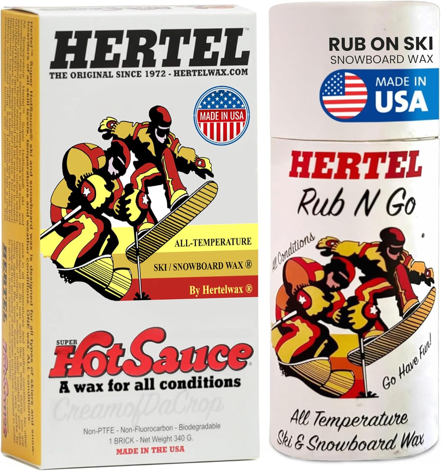 Premium All Weather Ski Wax Set - Super HotSauce & Rub N Go for Skis & Snowboards