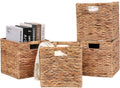 Wicker Storage Cubes Foldable Water Hyacinth Baskets - Set of 4
