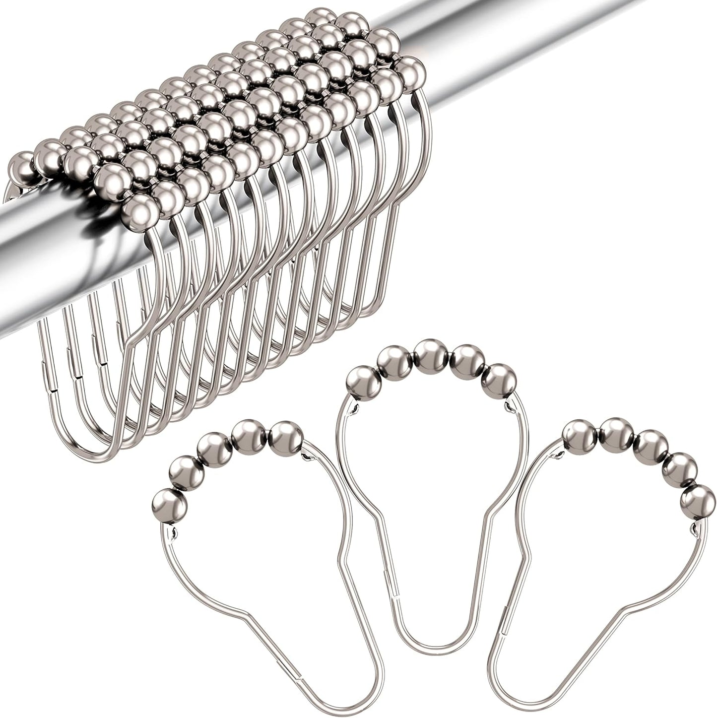 Amazer Rust Proof Shower Curtain Hooks - Set of 12