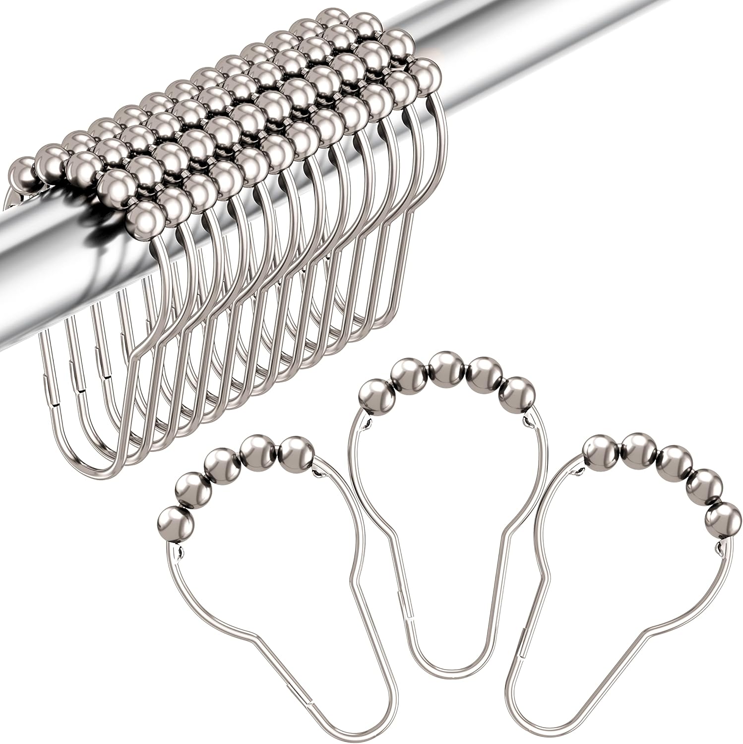 Amazer Rust Proof Shower Curtain Hooks - Set of 12