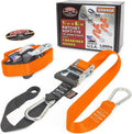 PowerTye 1.5in x 6.5ft Ratchet Tie-Downs Orange/Black Pair - Made in