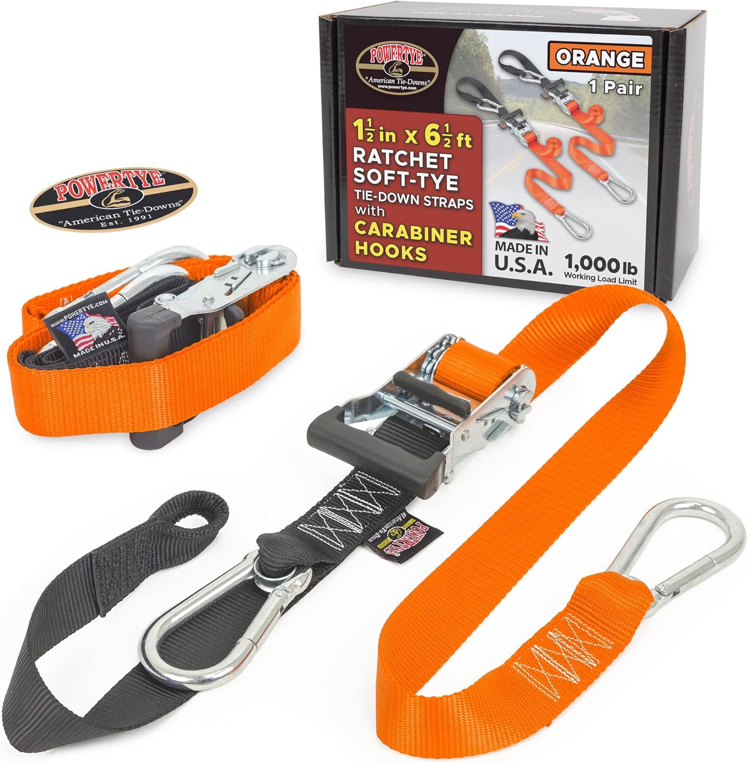 PowerTye Heavy Duty Ratchet Tie-Down Straps for Secure Transport