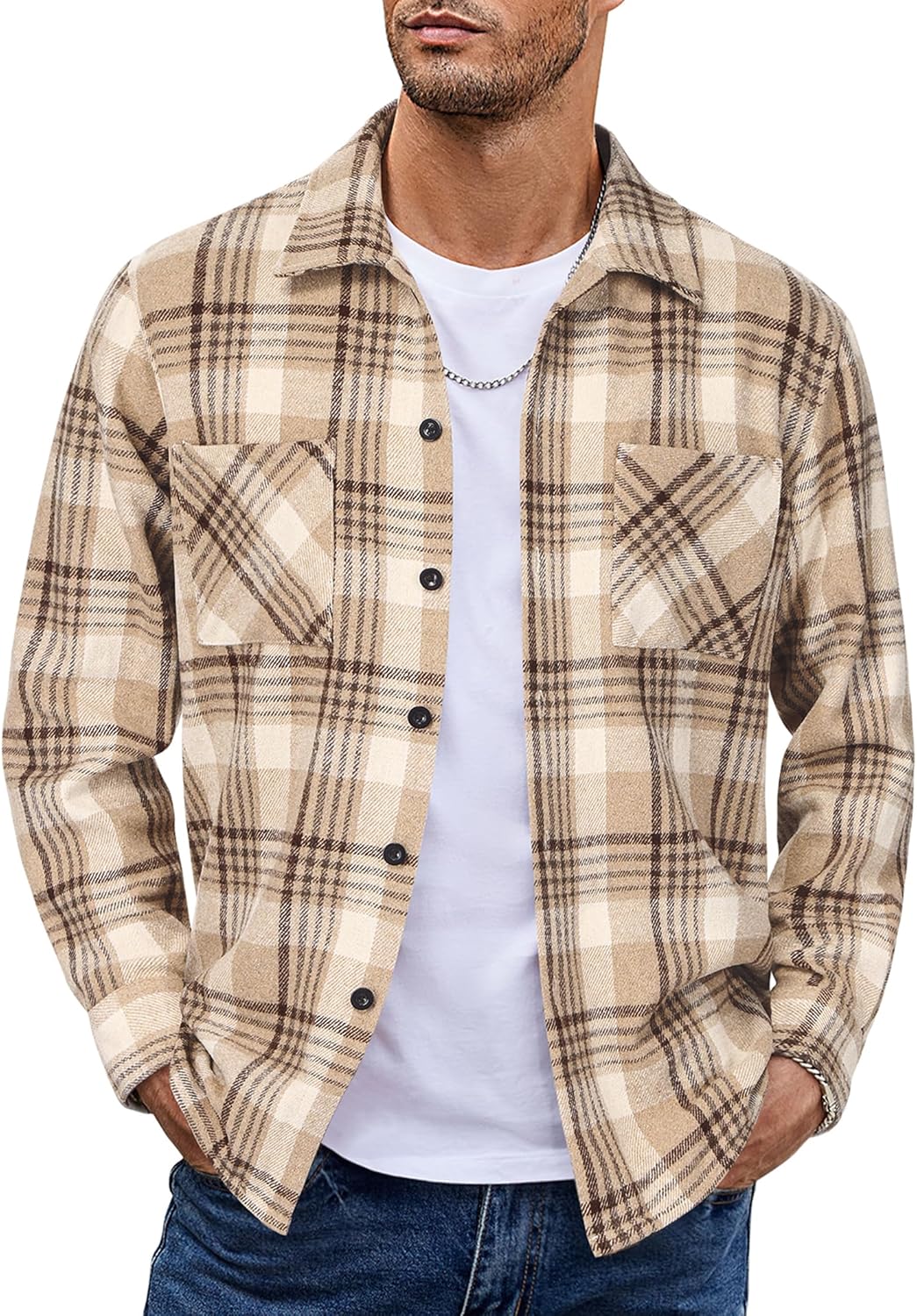 COOFANDY Men's Flannel Shirt Jacket for Stylish Casual Wear