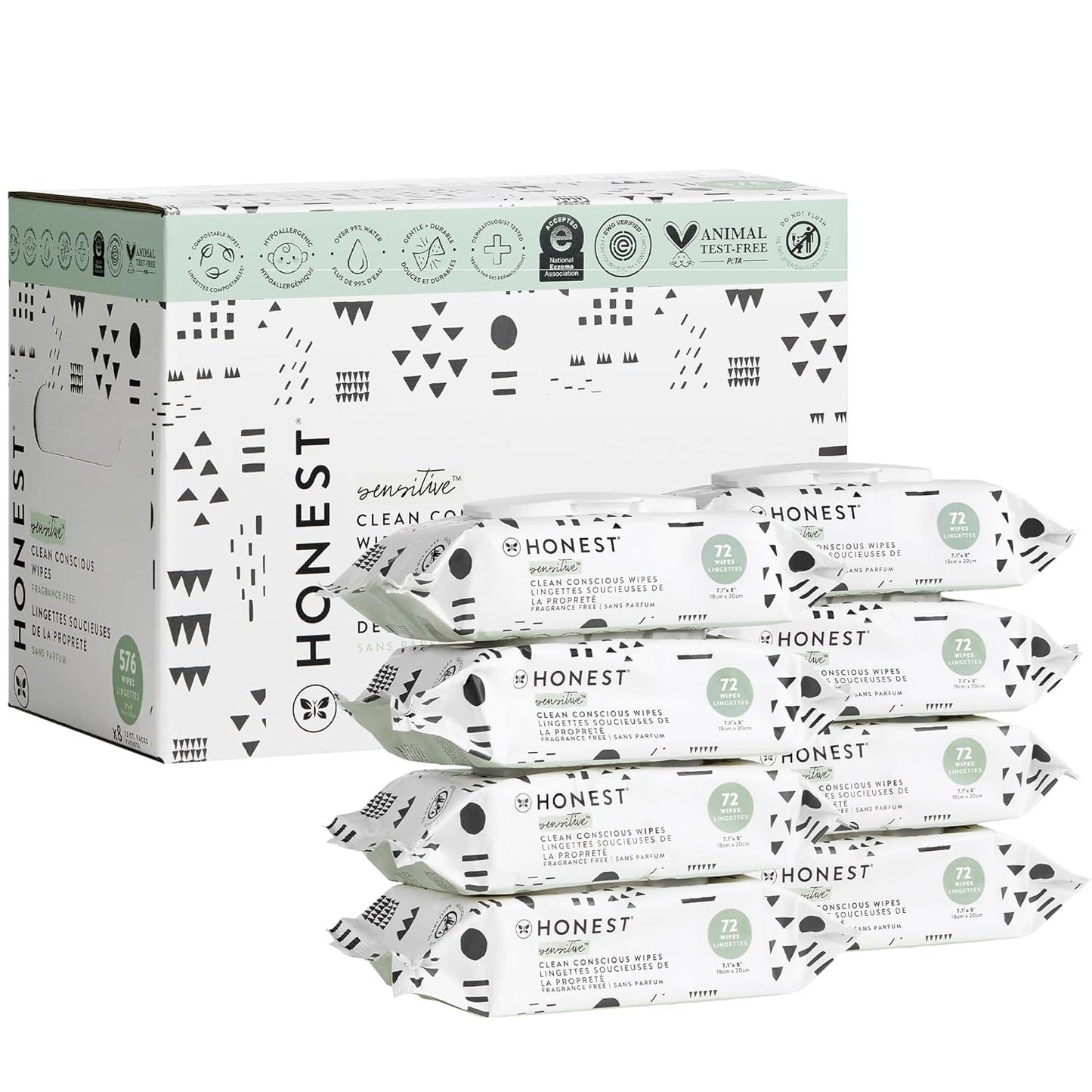 Honest Plant-Based Baby Wipes | Eco-Friendly, Hypoallergenic | 576 ct