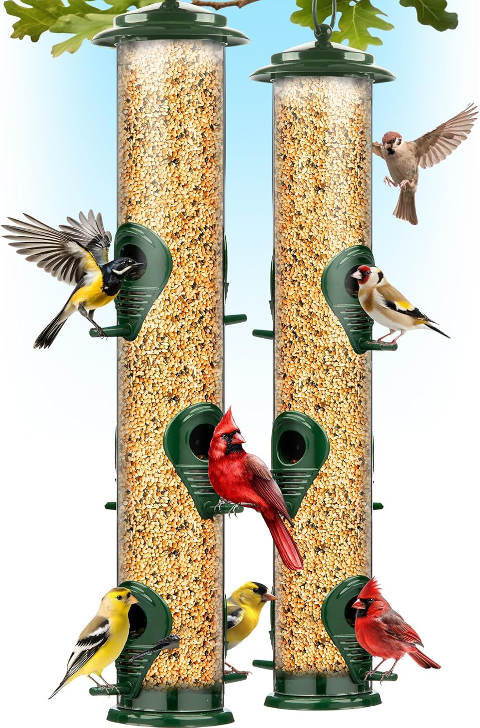 Bird Feeders for Outdoors - Heavy Duty 2 Pack for Wild Birds