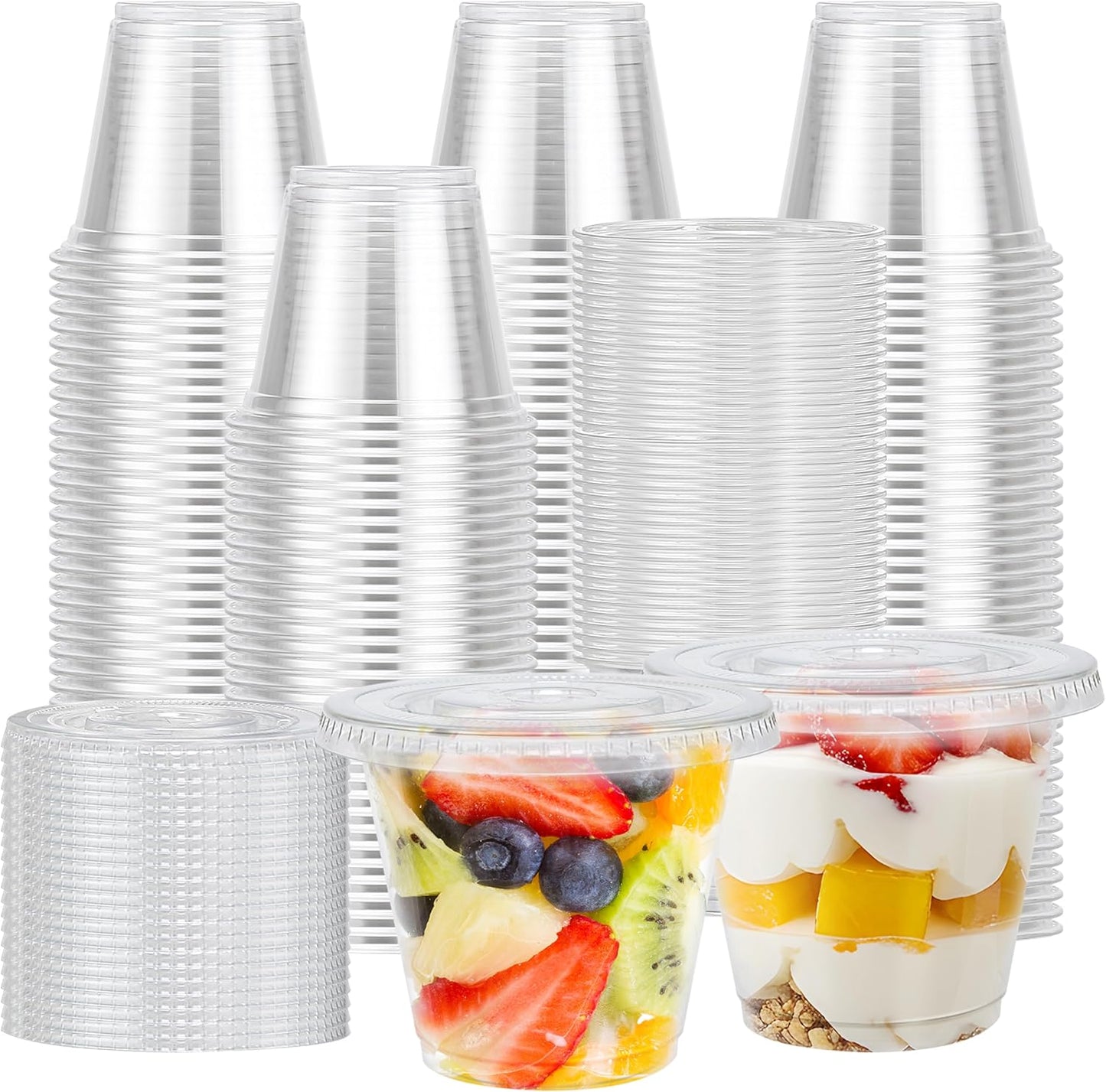 Lamosi 300 Pack 9 oz Clear Plastic Cups with Lids for Parties