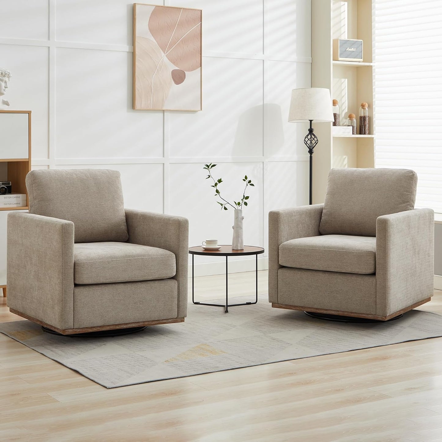 Set of 2 Comfy Swivel Chairs - Mid Century Modern Style