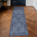 Non Slip 2x5 Dark Blue Entryway Runner Rug - Washable Vintage Floral