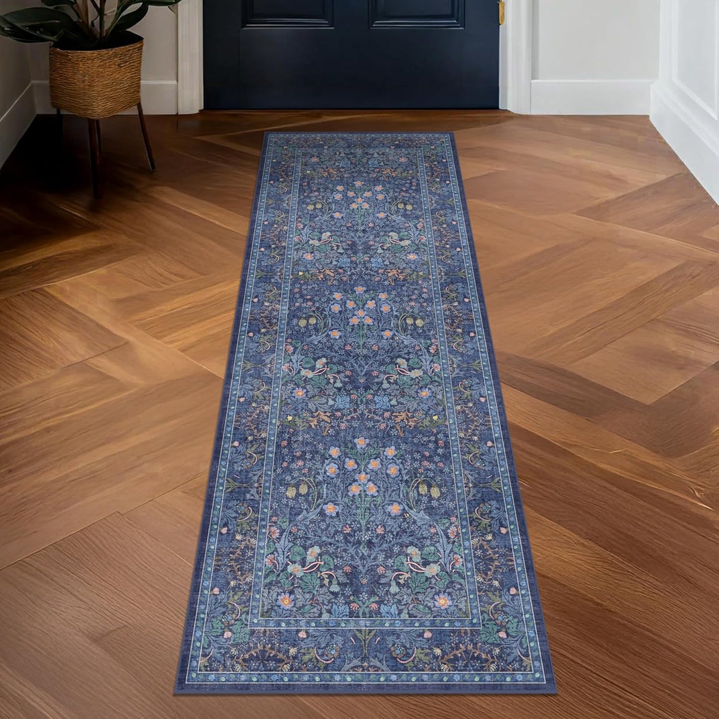 Non Slip 2x5 Dark Blue Entryway Runner Rug for Any Space