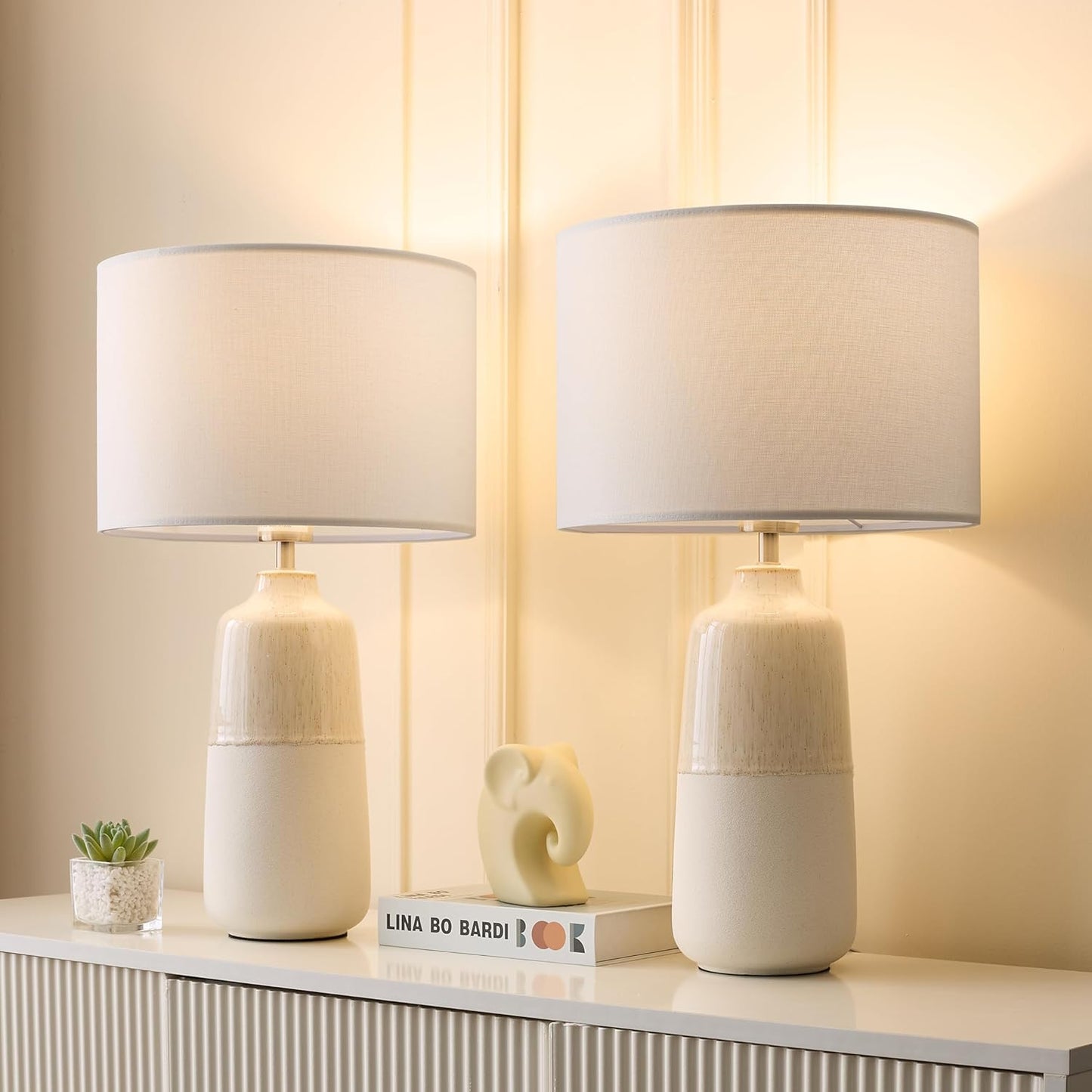 Tall Ceramic Table Lamp Set of 2 for Bedroom and Living Room
