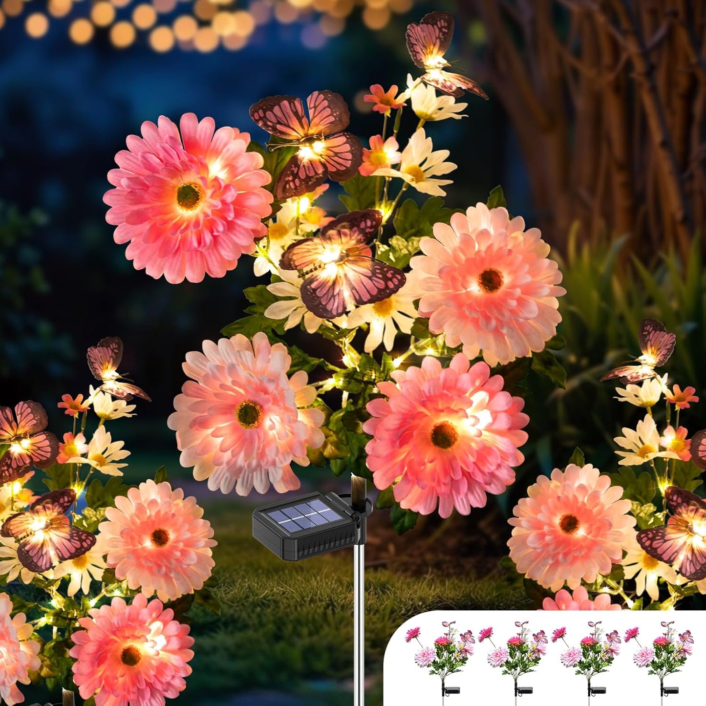 Solar Garden Light 4 Packs with 120 LEDs for Outdoor Decor